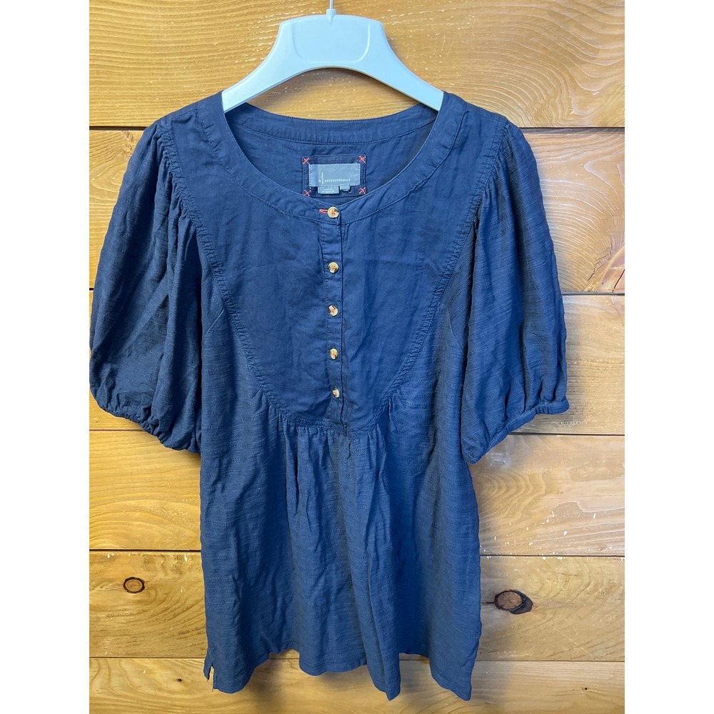 Waffle Texture Button-Front Navy Tunic Top